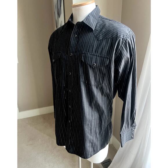 Panhandle slim cowboy buttondown black striped long-sleeve shirt size L - Picture 2 of 5